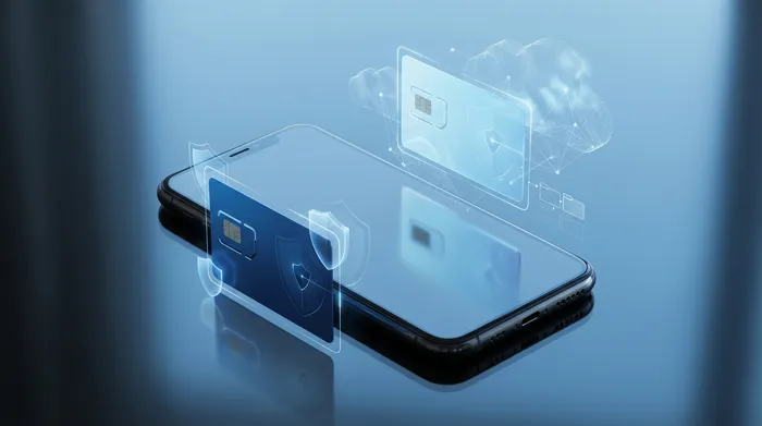 Ruka držiaca smartfón, ktorý zobrazuje moderné holografické rozhranie na posielanie správ s diskusnými bublinami a bezpečnostnými ikonami.